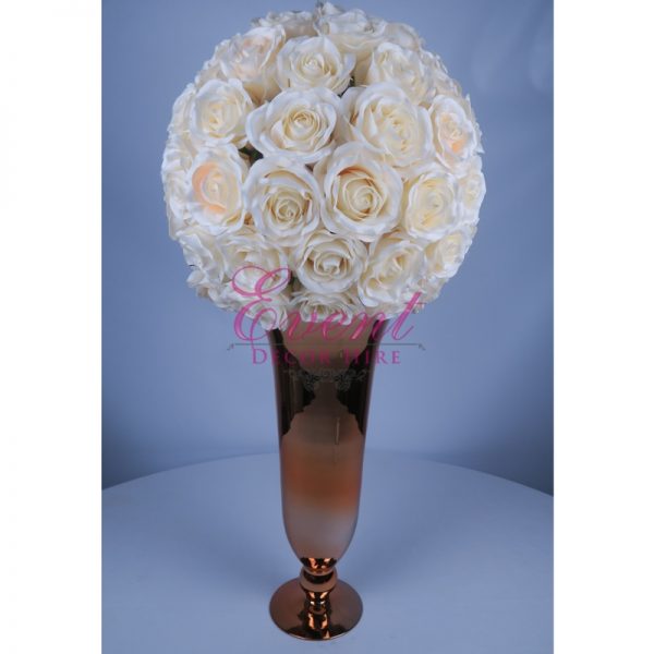 Gold Trumpet vase wedding centrepiece rose ball silk flower